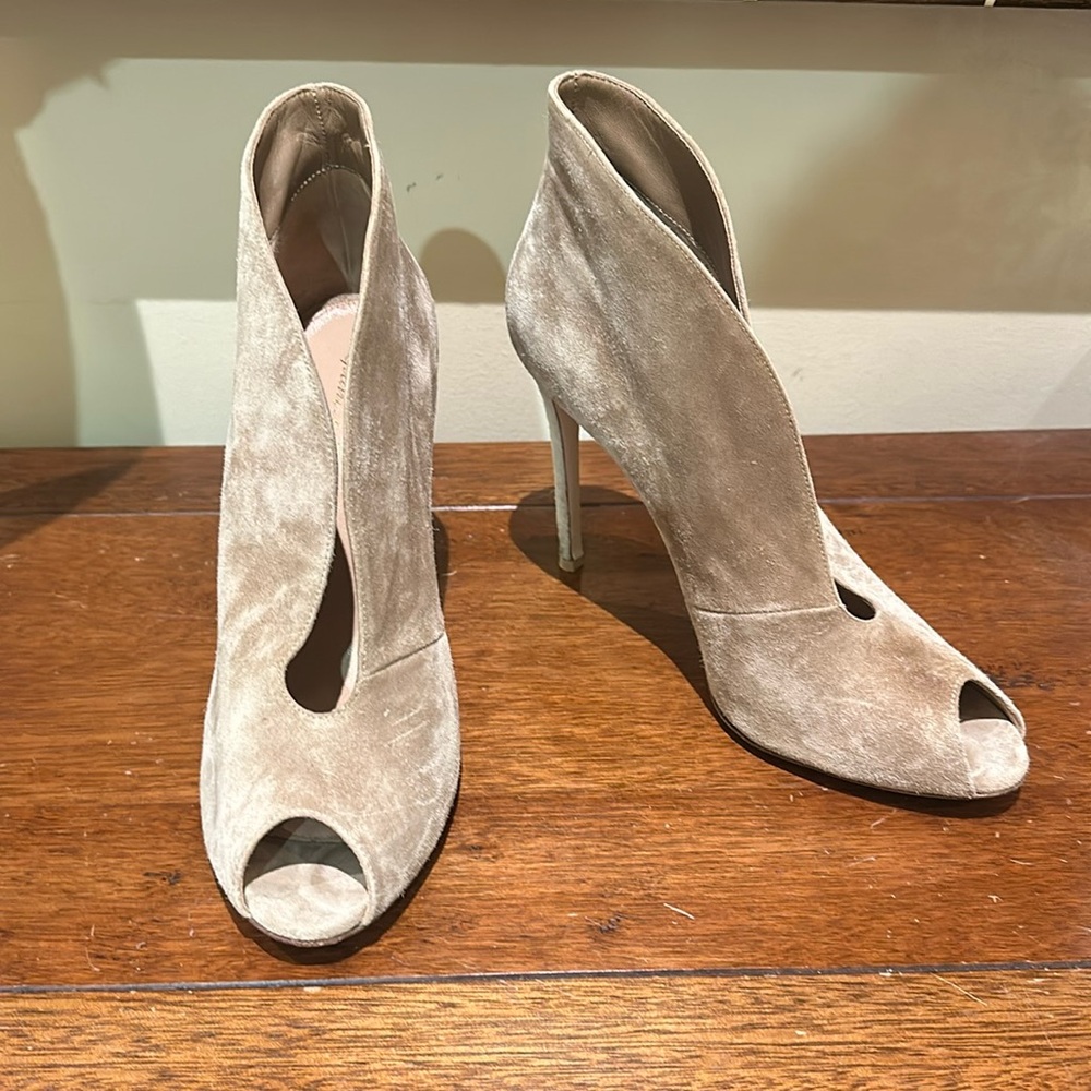 Gianvito Rossi Taupe Suede Peep-Toe Ankle Booties